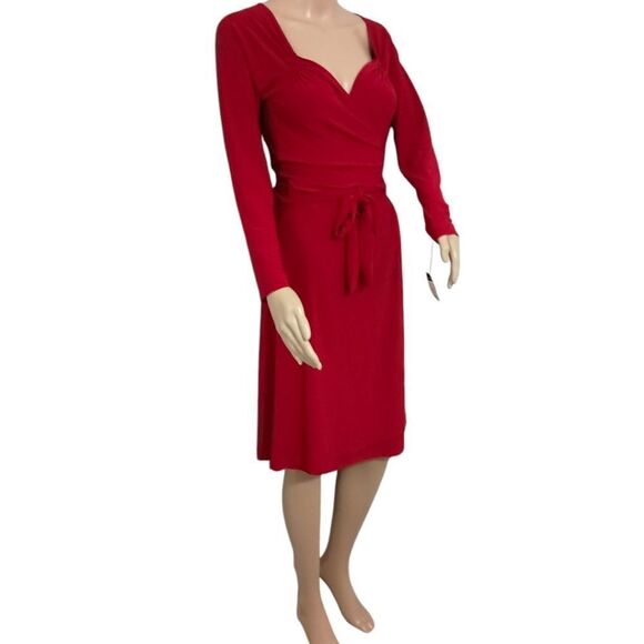 Norma Kamali Sweetheart Dress M True Wrap Red Slinky Knit Long Sleeve NEW Flowy. - Picture 3 of 16